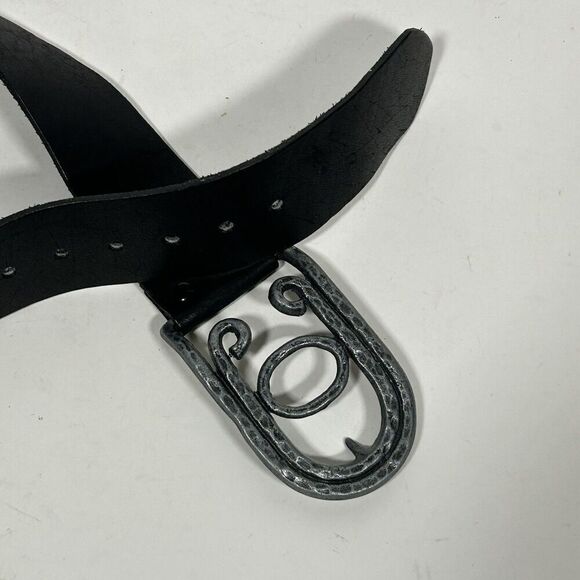 Vintage Casual Corner Leather Belt Artsy Statement Buckle Black Waist Small main image 4